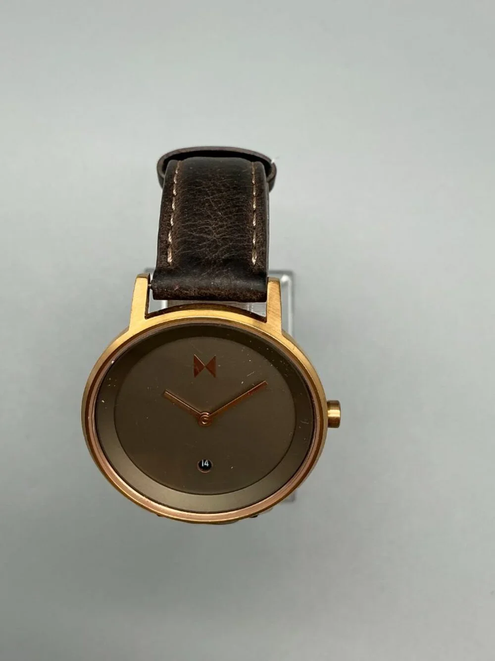 MVMT Ashen Taupe Womens Watch 34mm Rose Gold Tone Date Leather New Battery